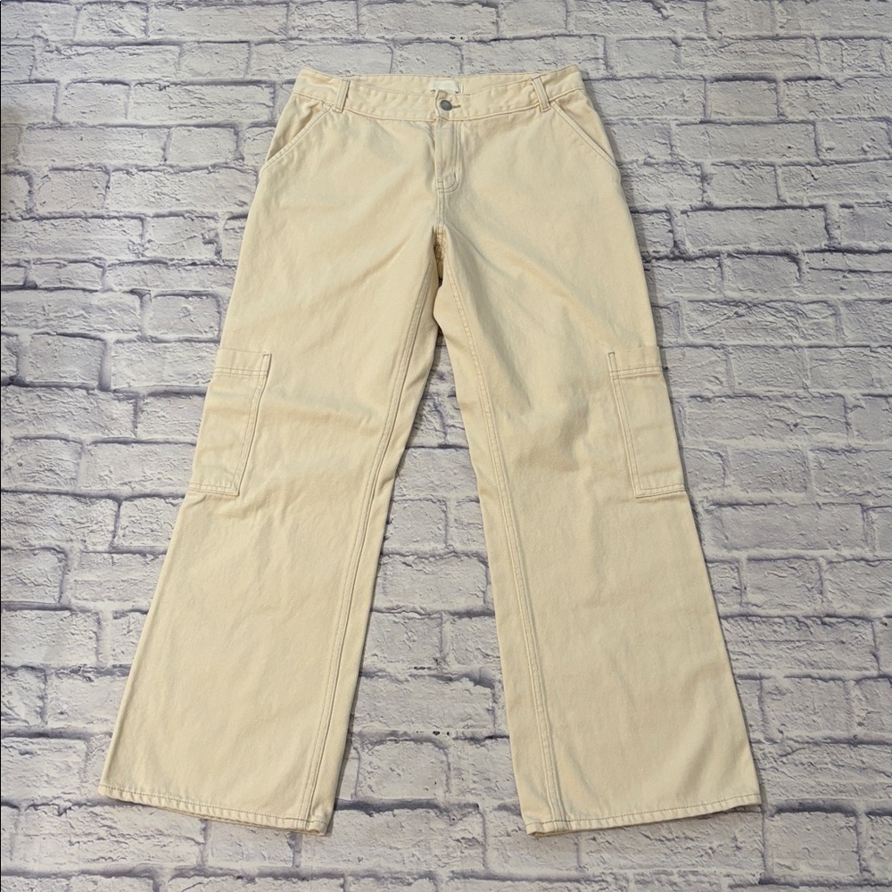 H&M Wide Leg Carpenter Jeans High Rise Off White Cream Denim Jeans Size 10